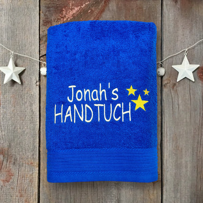 Herzen oder Sterne Handtuch mit Namen bestickt, Duschtuch, Kindergarten, Sport