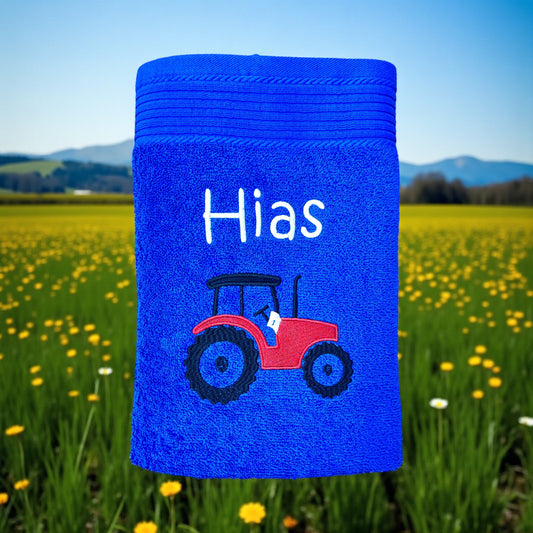Traktor Handtuch mit Name Handtücher Sauna Wellness Duschtuch Kinder Strand baden