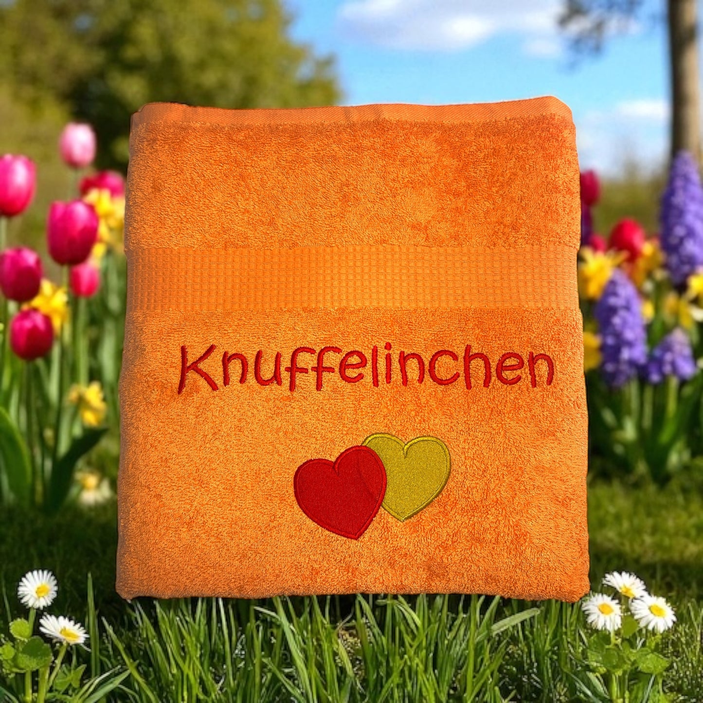 Doppel Herz Handtuch mit Name, Handtuch, Wellness, Duschtuch, Valentin, Liebe