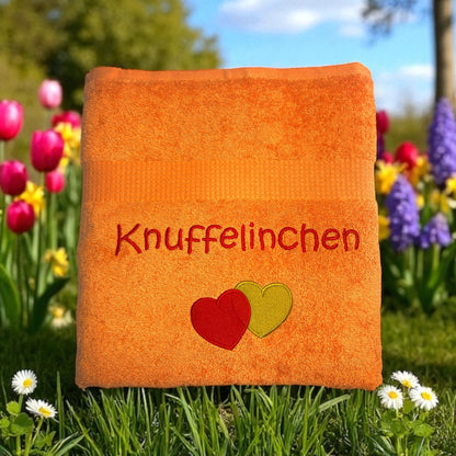 Doppel Herz Handtuch mit Name, Handtuch, Wellness, Duschtuch, Valentin, Liebe