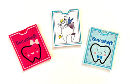 Zahn Bonus Heft Filzhülle mit Name personalisiert Zahnbonushefthülle Geschenk Mädchen oder Junge
