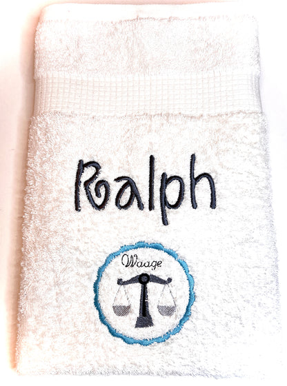Sternzeichen Handtuch mit Name bestickt, Duschhandtuch, Badetuch, Sauna, baden