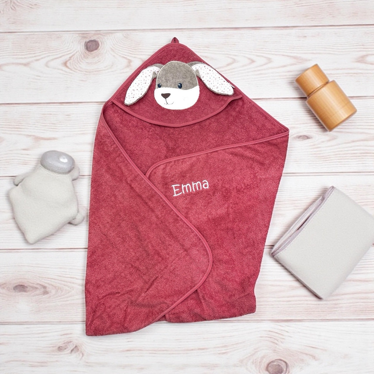 Kapuzenbadetuch Sterntaler Hase Hanni mit 3D Ohren, Personalisierbar mit Name, Baumwolle, 100x100 cm
