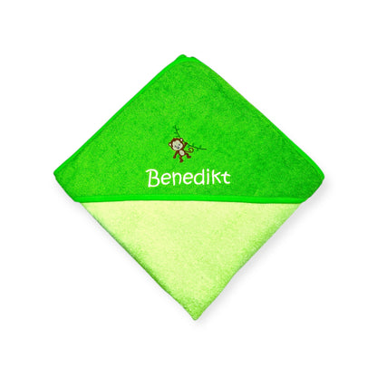 Affen Kapuzenhandtuch mit Name, schönes Geschenk für's Baby oder Kleinkind