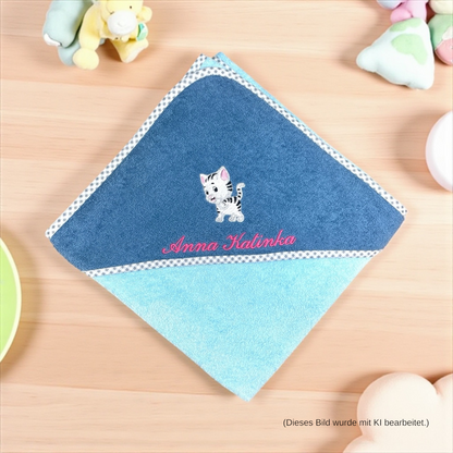 Katzen Kapuzenhandtuch - mit Name personalisierbar - schönes Geschenk für's Baby oder Kleinkind baden