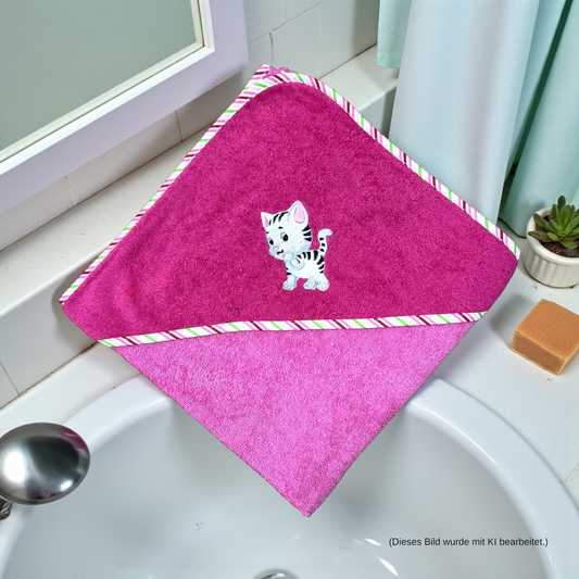 Katzen Kapuzenhandtuch - mit Name personalisierbar - schönes Geschenk für's Baby oder Kleinkind baden