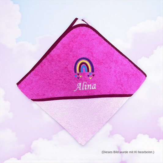 Regenbogen Kapuzenhandtuch mit Name, schönes Geschenk zur Geburt