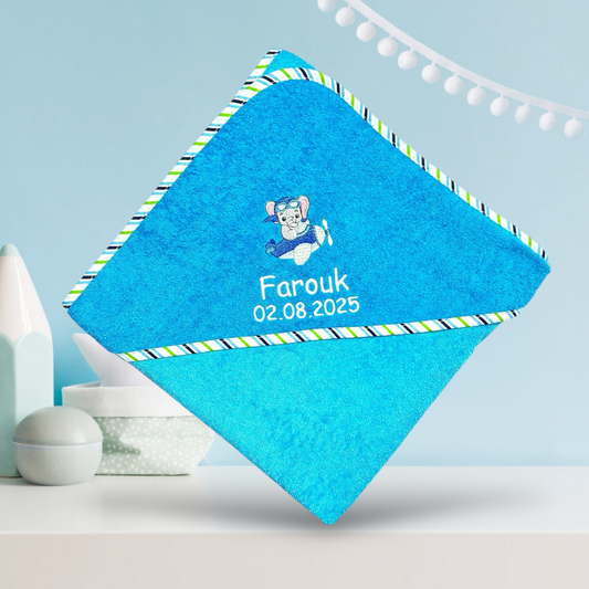 Flieger Kapuzenhandtuch mit Namen schönes Geschenk für's Baby zur Geburt