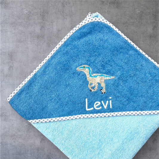 Dinosaurier Kapuzenhandtuch mit Namen - schönes Geschenk für's Baby zur Geburt