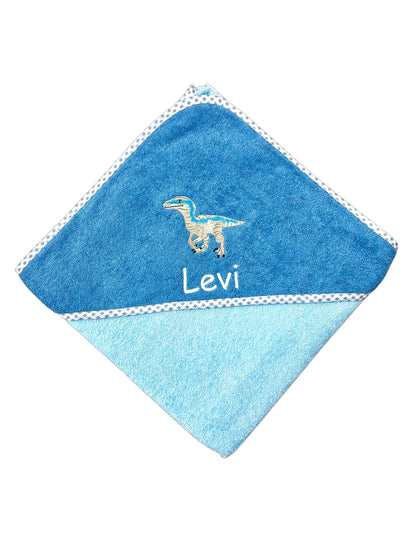 Dinosaurier Kapuzenhandtuch mit Namen - schönes Geschenk für's Baby zur Geburt