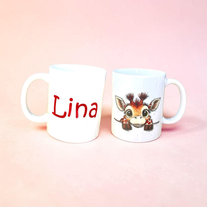 Personalisierte Keramiktasse mit niedlichem Tierbaby-Motiv & Name