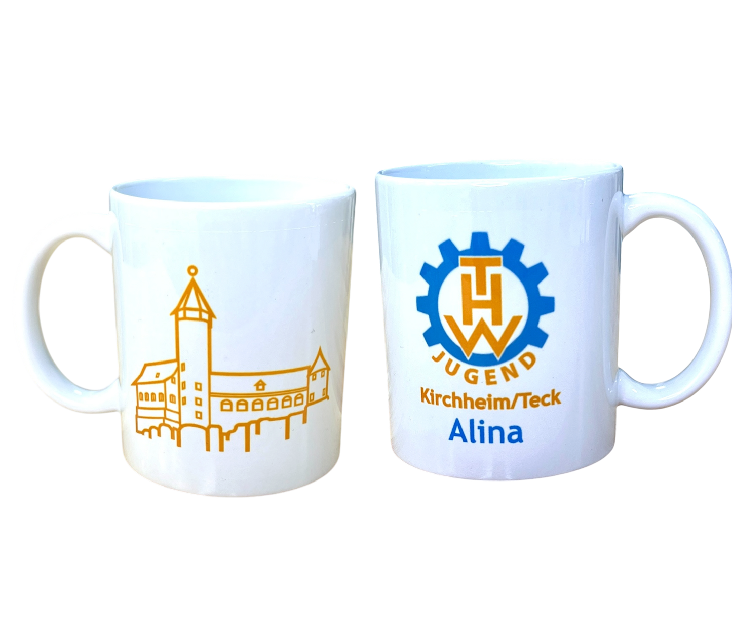 Personalisierte THW-Jugend Tasse mit Name - auf Wunsch mit Silhouette der Burg Teck