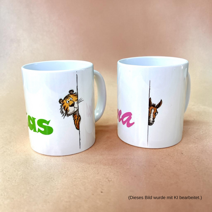 Personalisierte Keramiktasse mit süßem Tiermotiv & Wunschnamen – individuell bedruckt in Kirchheim unter Teck