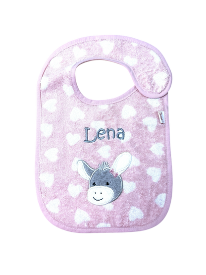 Lätzchen Esel Emmi Girl, mit Klettverschluss, rosa, personalisiert mit Name, Sterntaler