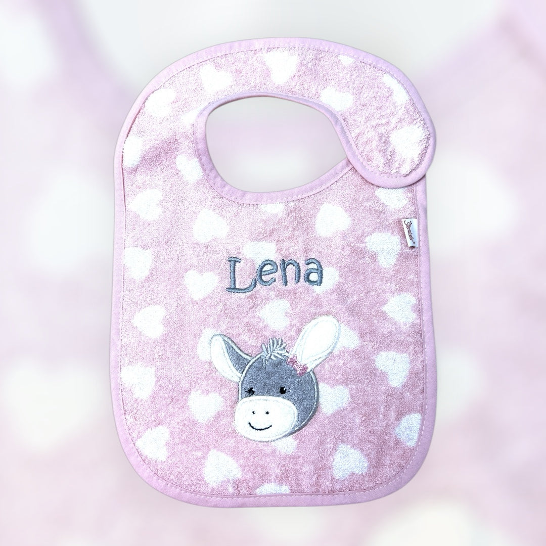 Lätzchen Esel Emmi Girl, mit Klettverschluss, rosa, personalisiert mit Name, Sterntaler