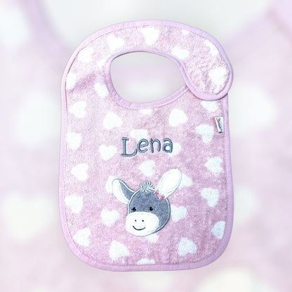 Lätzchen Esel Emmi Girl, mit Klettverschluss, rosa, personalisiert mit Name, Sterntaler