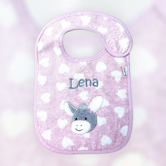 Lätzchen Esel Emmi Girl, mit Klettverschluss, rosa, personalisiert mit Name, Sterntaler