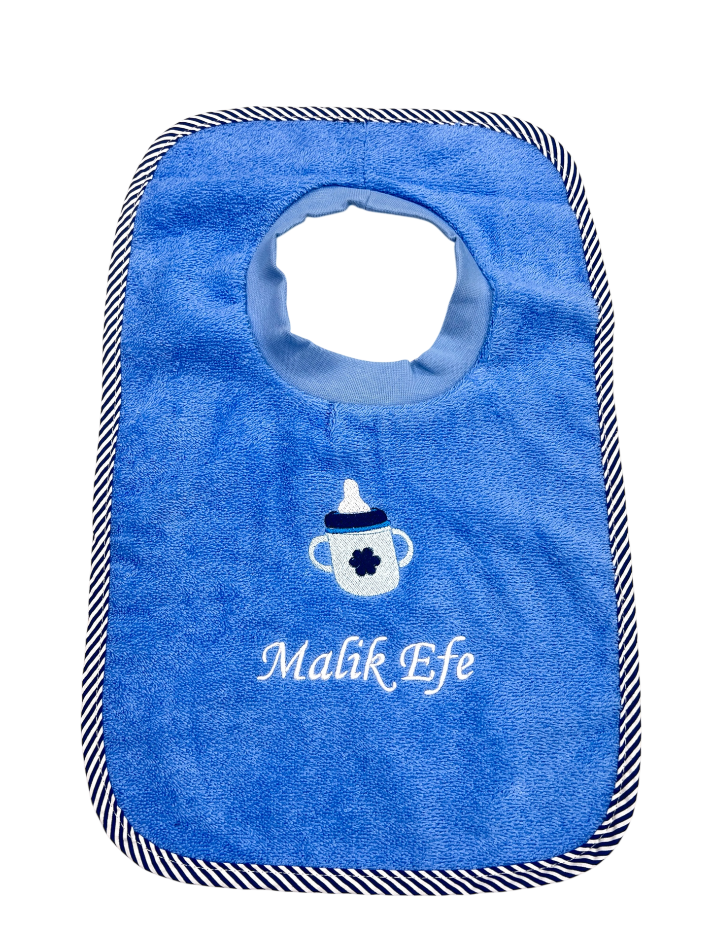 Lätzchen bestickt mit Babyfläschen und Name, Geschenk fürs Baby