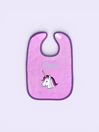 Wörner Riesen Latz - pink, Einhorn, personalisiertes Baby Lätzchen mit Namen – Extra großer Frottier Esslatz 30x45 cm – besticktes Klettlätzchen – Baby Geschenk