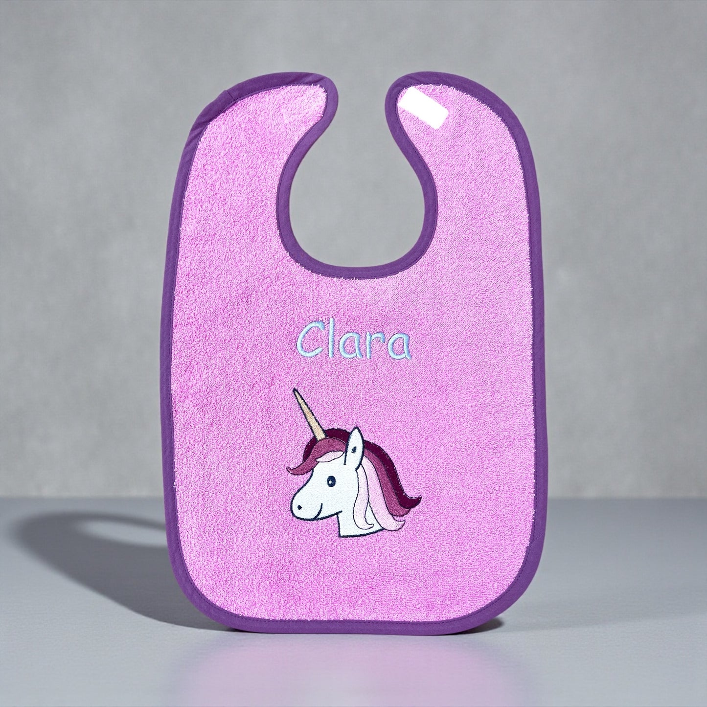 Wörner Riesen Latz - pink, Einhorn, personalisiertes Baby Lätzchen mit Namen – Extra großer Frottier Esslatz 30x45 cm – besticktes Klettlätzchen – Baby Geschenk