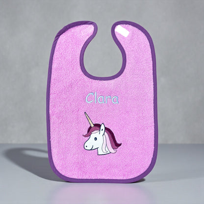 Wörner Riesen Latz - pink, Einhorn, personalisiertes Baby Lätzchen mit Namen – Extra großer Frottier Esslatz 30x45 cm – besticktes Klettlätzchen – Baby Geschenk