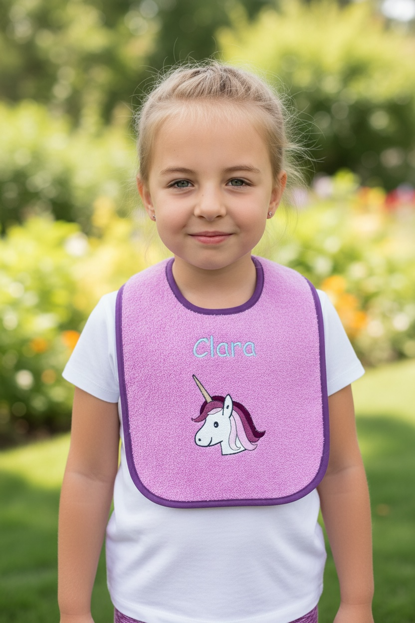 Wörner Riesen Latz - pink, Einhorn, personalisiertes Baby Lätzchen mit Namen – Extra großer Frottier Esslatz 30x45 cm – besticktes Klettlätzchen – Baby Geschenk
