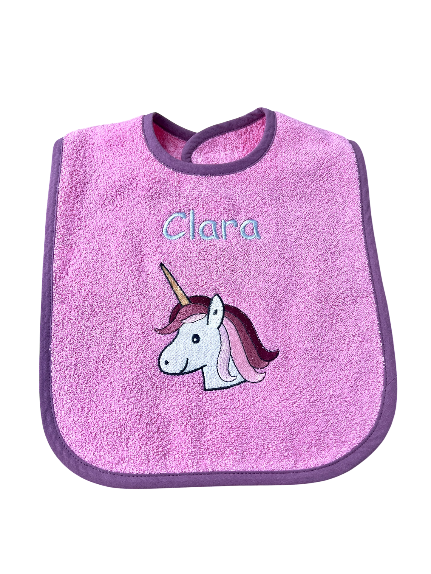 Wörner Riesen Latz - pink, Einhorn, personalisiertes Baby Lätzchen mit Namen – Extra großer Frottier Esslatz 30x45 cm – besticktes Klettlätzchen – Baby Geschenk