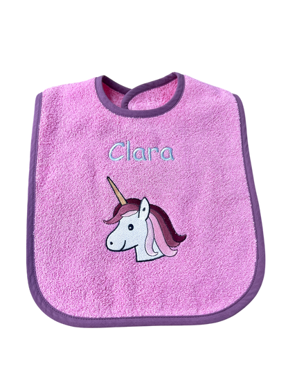 Wörner Riesen Latz - pink, Einhorn, personalisiertes Baby Lätzchen mit Namen – Extra großer Frottier Esslatz 30x45 cm – besticktes Klettlätzchen – Baby Geschenk