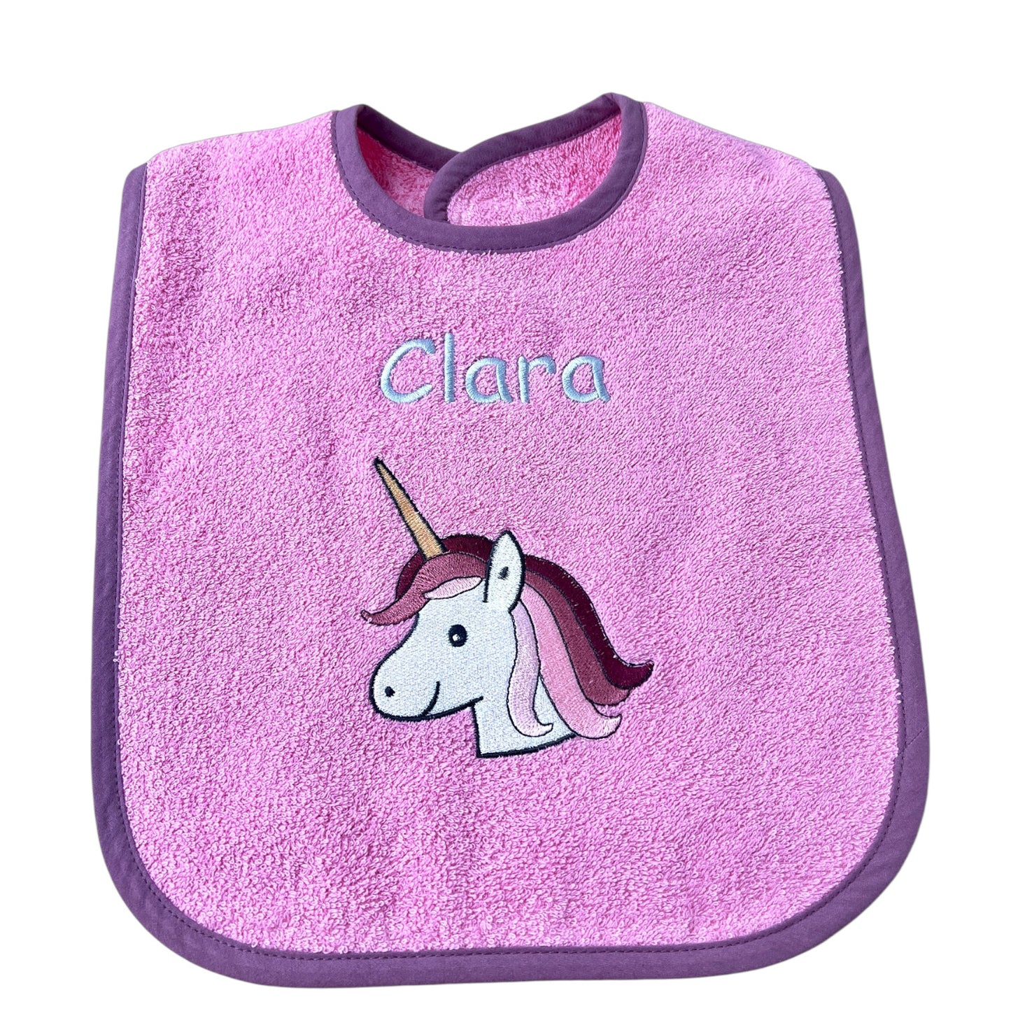 Wörner Riesen Latz - pink, Einhorn, personalisiertes Baby Lätzchen mit Namen – Extra großer Frottier Esslatz 30x45 cm – besticktes Klettlätzchen – Baby Geschenk
