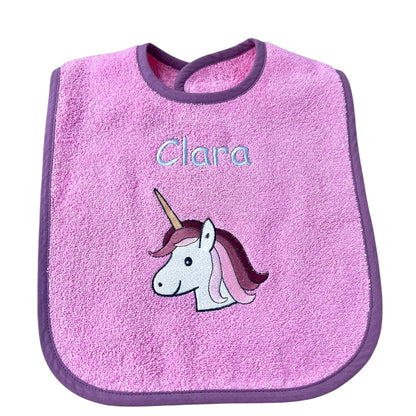 Wörner Riesen Latz - pink, Einhorn, personalisiertes Baby Lätzchen mit Namen – Extra großer Frottier Esslatz 30x45 cm – besticktes Klettlätzchen – Baby Geschenk