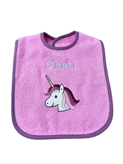 Wörner Riesen Latz - pink, Einhorn, personalisiertes Baby Lätzchen mit Namen – Extra großer Frottier Esslatz 30x45 cm – besticktes Klettlätzchen – Baby Geschenk