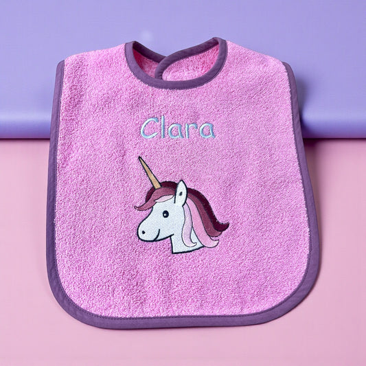 Wörner Riesen Latz - pink, Einhorn, personalisiertes Baby Lätzchen mit Namen – Extra großer Frottier Esslatz 30x45 cm – besticktes Klettlätzchen – Baby Geschenk