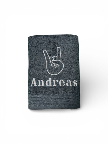 Metalhand / Rockhand Handtuch mit Name, Handtuch, Sauna, Wellness, Duschtuch, Geschenk