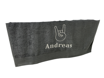 Metalhand / Rockhand Handtuch mit Name, Handtuch, Sauna, Wellness, Duschtuch, Geschenk