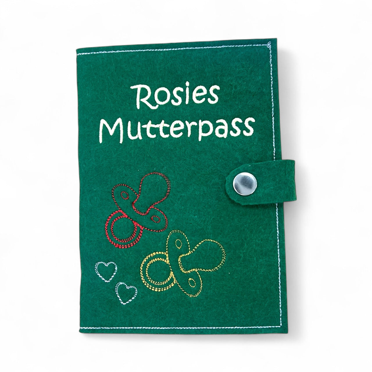 Mutterpasshülle personalisiert Filz bestickt Schnuller, Geschenk für Schwangere