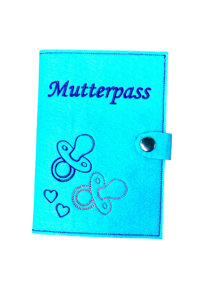 Mutterpasshülle personalisiert Filz bestickt Schnuller, Geschenk für Schwangere