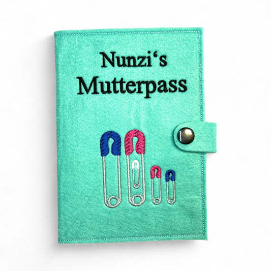 Mutterpasshülle Filz bestickt Sicherheitsnadeln, Geschenk für Schwangere