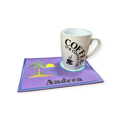 Tassenuntersetzer "Insel" für Kaffee kleines Geschenk zur Kaffeeeinladung Mug rug, personalisierbar