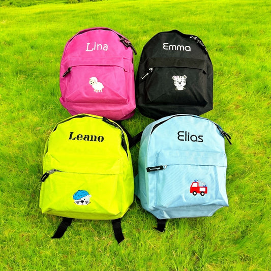 Kinderrucksack personalisierbar mit Name und Motiv, 9 Farben verfügbar, Kindergartentasche mit Namen