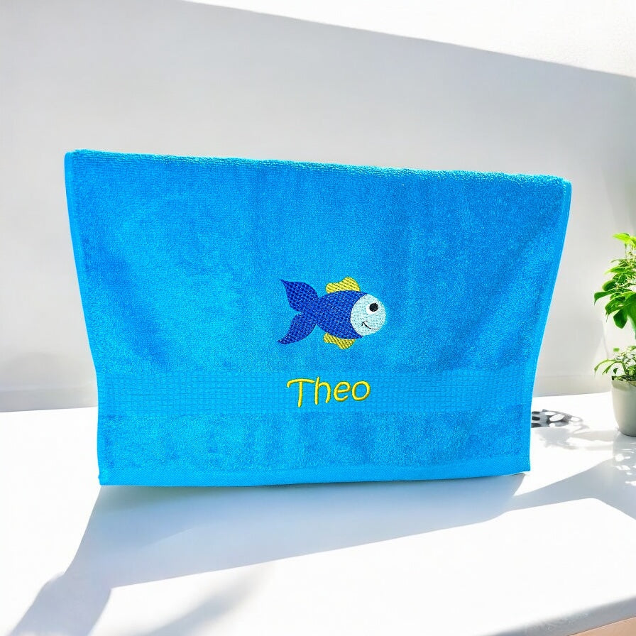 Fisch Handtuch mit Name, Handtuch, Sauna, Wellness, Duschtuch, Geschenk
