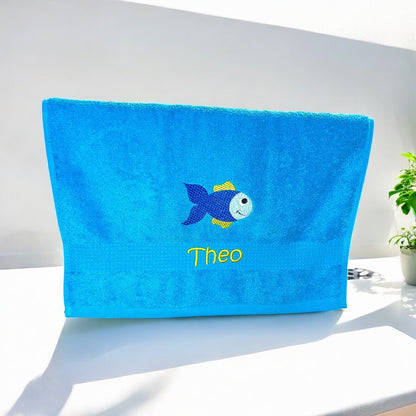Fisch Handtuch mit Name, Handtuch, Sauna, Wellness, Duschtuch, Geschenk