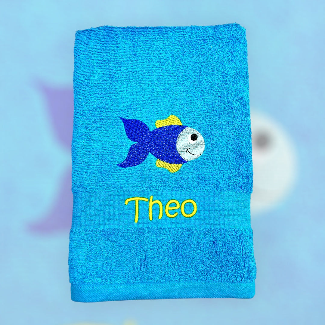 Fisch Handtuch mit Name, Handtuch, Sauna, Wellness, Duschtuch, Geschenk