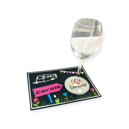 Tassenuntersetzer "I love Camping" für Kaffee kleines Geschenk zur Kaffeeeinladung Mug rug