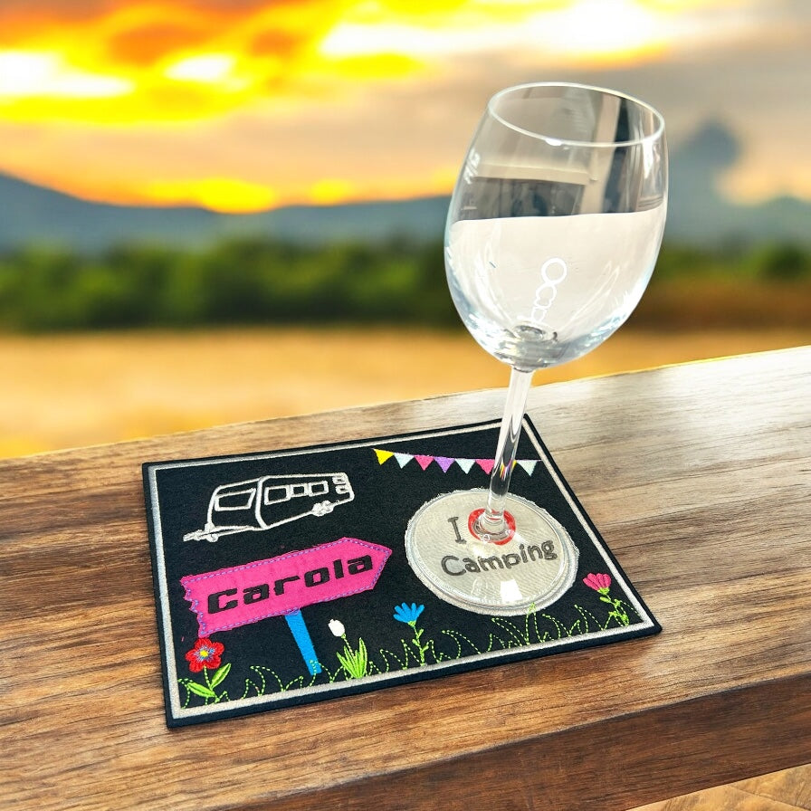 Tassenuntersetzer "I love Camping" für Kaffee kleines Geschenk zur Kaffeeeinladung Mug rug