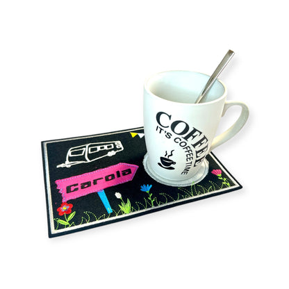 Tassenuntersetzer "I love Camping" für Kaffee kleines Geschenk zur Kaffeeeinladung Mug rug