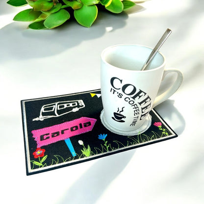 Tassenuntersetzer "I love Camping" für Kaffee kleines Geschenk zur Kaffeeeinladung Mug rug