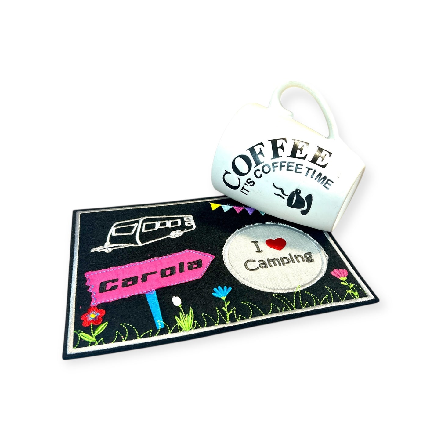 Tassenuntersetzer "I love Camping" für Kaffee kleines Geschenk zur Kaffeeeinladung Mug rug