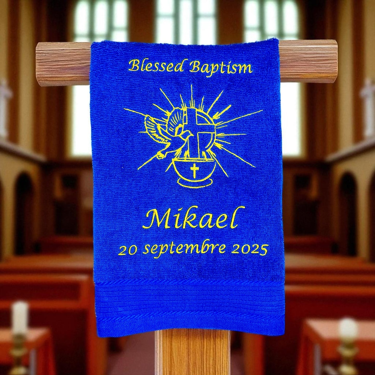 Blessed Baptism Handtuch mit Name und Datum, Sauna, Wellness, Duschtuch, Heilige Taufe