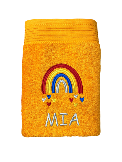 Regenbogen Handtuch mit Name bestickt, Duschtuch, Kindergarten, Sport