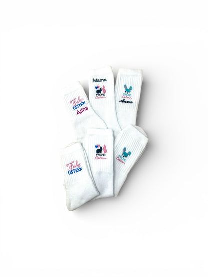 Tennissocken mit Ostermotiv bestickt, personalisierbar